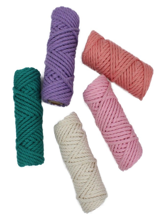 CROCHETA خيوط كروشيه ثلاثية الطبقات ملتوية للمكرمية، 20 متر لكل لون، خيط قطني 4 مم للمكرمية DIYMacrame Combo (خوخي - أخضر بحري - وردي فاتح - أبيض كريمي - بنفسجي - 5). - Image 3